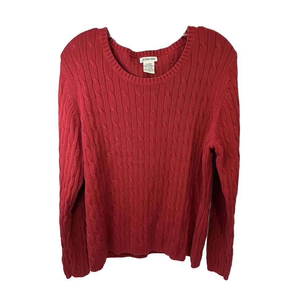 St John Bay Womens Xl Sweater Pullover Cable Knit Long Sleeves Red